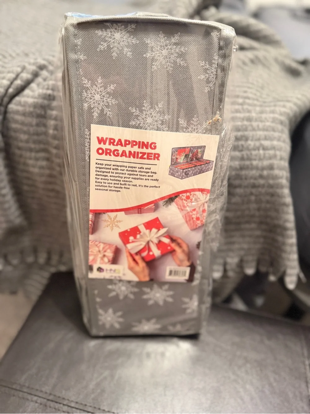 Gray holiday Christmas under bed gift wrapping paper organizer- holds 27 rolls